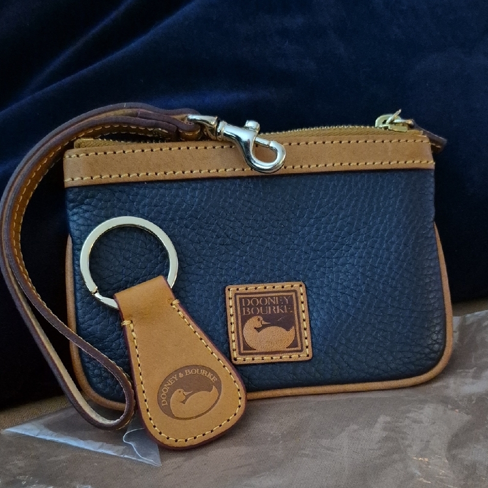 Dooney & Bourke Navy Blue & Tan Leather Coin Pouch/SM Wrislet & Key Ring EUC - Picture 7 of 7